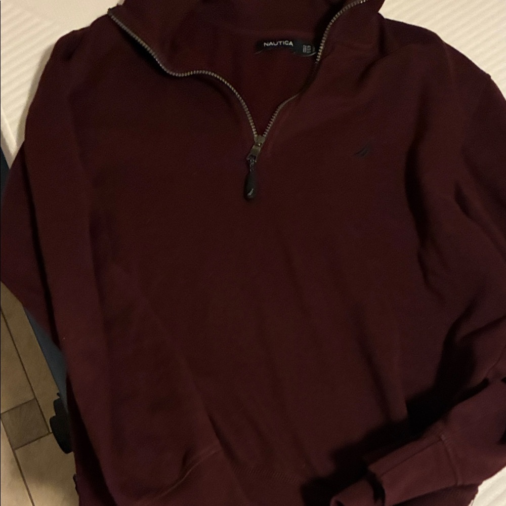 Nautica Men's Dark Red Zip-Up Sweater